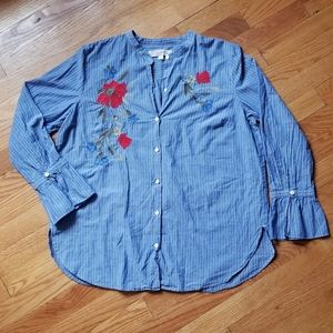 Ann Taylor LOFT Striped Chambray Embroidered Shirt